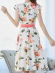 画像9: XS-Lサイズあり 【GINZA COUTURE/銀座クチュール】フラワープリント/ フリル袖/ フレア/ ミディアム丈/ ひざ丈/ ワンピース/ キャバドレス[OF2] (9)