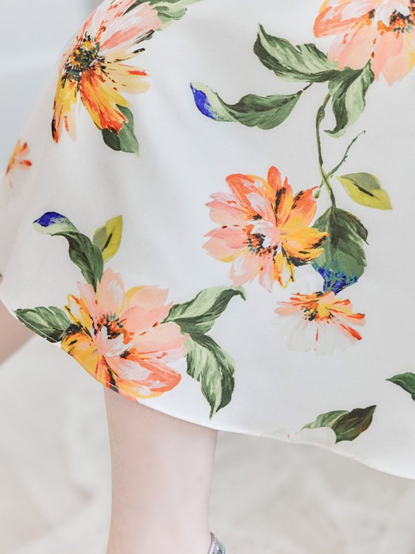 画像13: XS-Lサイズあり 【GINZA COUTURE/銀座クチュール】フラワープリント/ フリル袖/ フレア/ ミディアム丈/ ひざ丈/ ワンピース/ キャバドレス[OF2] (13)