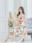 画像13: XS-Lサイズあり 【GINZA COUTURE/銀座クチュール】フラワープリント/ フリル袖/ フレア/ ミディアム丈/ ひざ丈/ ワンピース/ キャバドレス[OF2] (13)