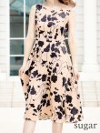 画像8: XS-Lサイズあり 【GINZA COUTURE/銀座クチュール】フラワーモチーフプリント/ ノースリーブ/ Aライン/ フレア/ ミモレ丈/ ワンピース/ キャバドレス[OF2] (8)