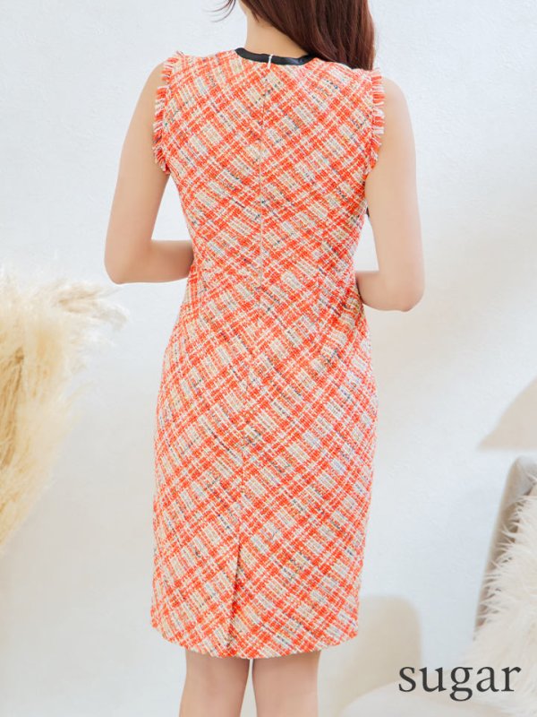 画像33: 【GINZA COUTURE/銀座クチュール】 チェックツイード/ ノースリーブ/ タイト/ ワンピース/ キャバドレス[OF2] (33)