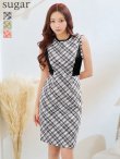 【GINZA COUTURE/銀座クチュール】 チェックツイード/ ノースリーブ/ タイト/ ワンピース/ キャバドレス　ブラック