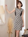 画像14: 【GINZA COUTURE/銀座クチュール】 チェックツイード/ ノースリーブ/ タイト/ ワンピース/ キャバドレス[OF2] (14)