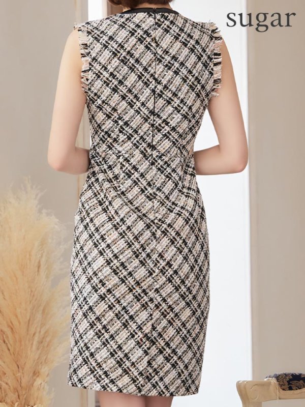 画像24: 【GINZA COUTURE/銀座クチュール】 チェックツイード/ ノースリーブ/ タイト/ ワンピース/ キャバドレス[OF2] (24)