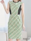 画像9: 【GINZA COUTURE/銀座クチュール】 チェックツイード/ ノースリーブ/ タイト/ ワンピース/ キャバドレス[OF2] (9)