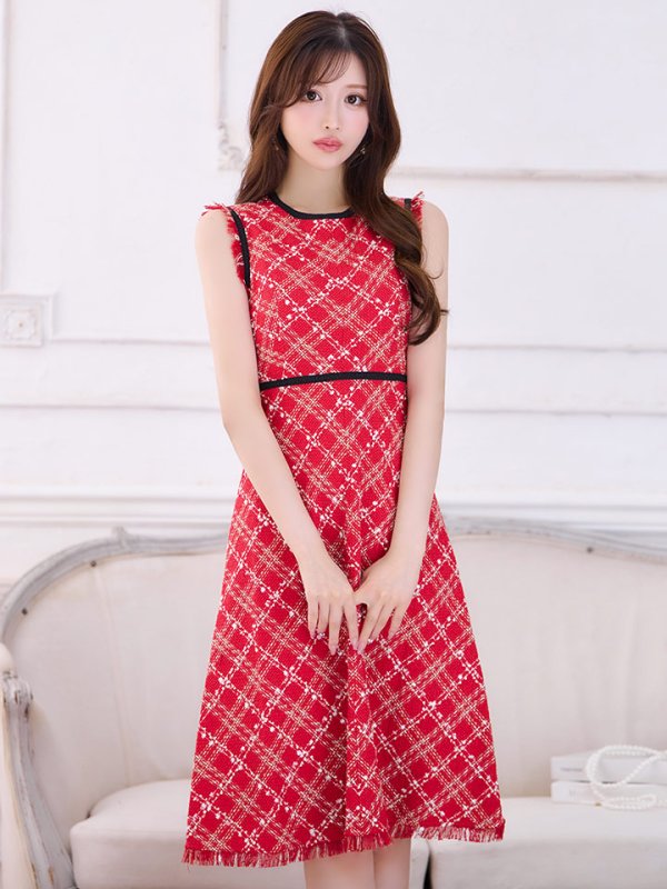 画像3: XSサイズあり 【GINZA COUTURE/銀座クチュール】 ツイード/ ノースリーブ/ Aライン/ ワンピース/ ひざ丈/ ミディアムドレス/ キャバドレス[OF2] (3)
