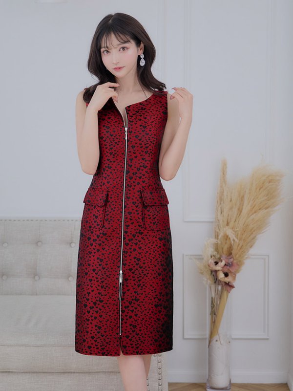 画像22: XS-Lサイズあり 【GINZA COUTURE/銀座クチュール】フロントジップ/ レオパード柄/ ポケット付き/ ジャガード/ タイト/ ひざ丈/ ワンピース/ ミディアムドレス/ キャバドレス[OF2] (22)
