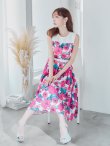 画像3: XS-Lサイズあり 【GINZA COUTURE/銀座クチュール】フラワープリント/ ハイウエスト/ ノースリーブ/ フレア/ Aライン/ ひざ丈/ ワンピース/ ミディアムドレス/ キャバドレス[OF2] (3)
