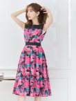 画像14: XS-Lサイズあり 【GINZA COUTURE/銀座クチュール】フラワープリント/ ハイウエスト/ ノースリーブ/ フレア/ Aライン/ ひざ丈/ ワンピース/ ミディアムドレス/ キャバドレス[OF2] (14)