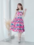 画像5: XS-Lサイズあり 【GINZA COUTURE/銀座クチュール】フラワープリント/ ハイウエスト/ ノースリーブ/ フレア/ Aライン/ ひざ丈/ ワンピース/ ミディアムドレス/ キャバドレス[OF2] (5)