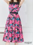 画像17: XS-Lサイズあり 【GINZA COUTURE/銀座クチュール】フラワープリント/ ハイウエスト/ ノースリーブ/ フレア/ Aライン/ ひざ丈/ ワンピース/ ミディアムドレス/ キャバドレス[OF2] (17)