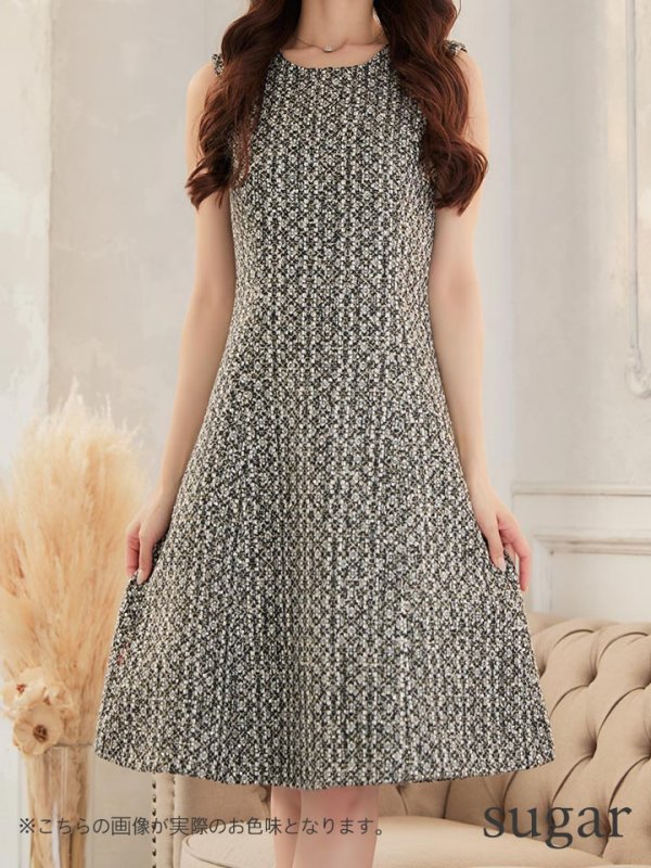 画像8: 【GINZA COUTURE/銀座クチュール】 ツイード/ ノースリーブ/ Aライン/ ワンピース/ ひざ丈/ ミディアムドレス/フレア/ キャバドレス[OF2] (8)