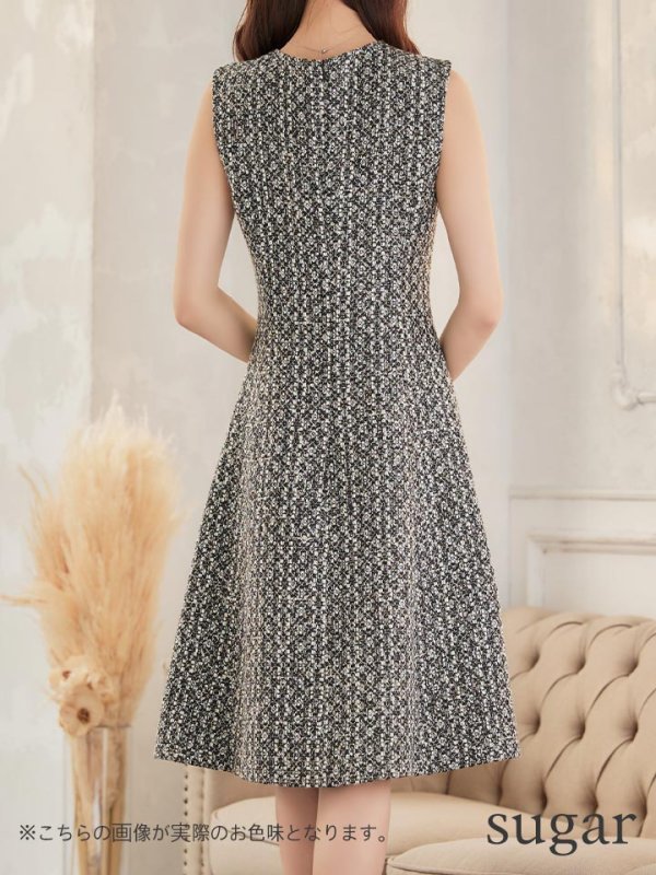 画像9: 【GINZA COUTURE/銀座クチュール】 ツイード/ ノースリーブ/ Aライン/ ワンピース/ ひざ丈/ ミディアムドレス/フレア/ キャバドレス[OF2] (9)
