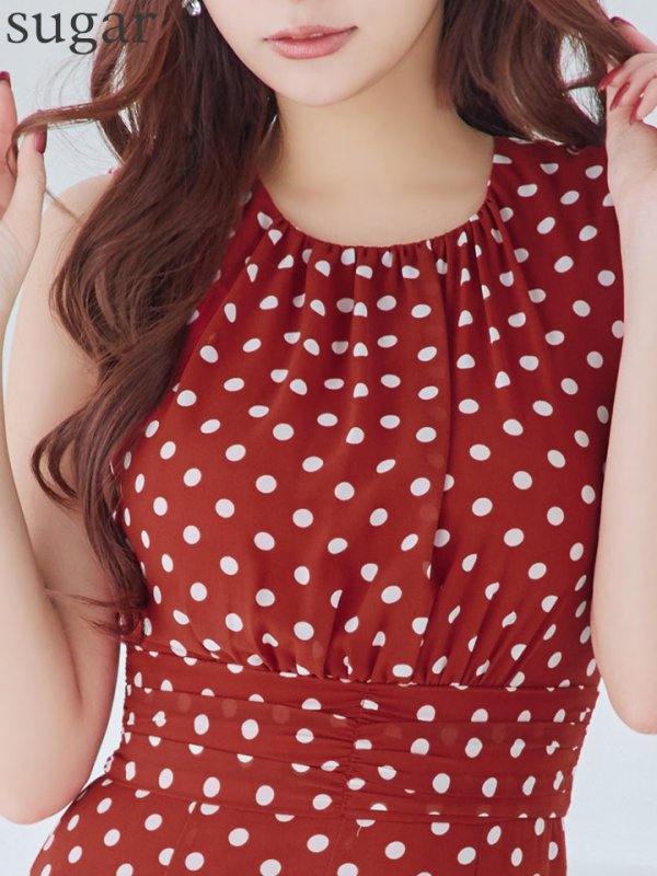 画像10: XS-Lサイズあり 【GINZA COUTURE/銀座クチュール】ドット柄/ ノースリーブ/ 膝丈/ Aライン/ ワンピース/ ミディアムドレス/ キャバドレス[OF2] (10)