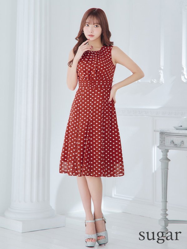 画像7: XS-Lサイズあり 【GINZA COUTURE/銀座クチュール】ドット柄/ ノースリーブ/ 膝丈/ Aライン/ ワンピース/ ミディアムドレス/ キャバドレス[OF2] (7)