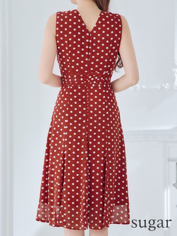 画像9: XS-Lサイズあり 【GINZA COUTURE/銀座クチュール】ドット柄/ ノースリーブ/ 膝丈/ Aライン/ ワンピース/ ミディアムドレス/ キャバドレス[OF2] (9)