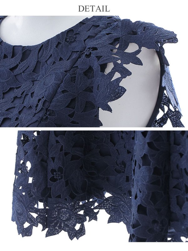 画像41: XS-Lサイズあり 【GINZA COUTURE/銀座クチュール】レース/ ワンカラー/ ノースリーブ/ Aライン/ フレア/ 膝丈/ ミディアムドレス/ キャバドレス[OF2] (41)