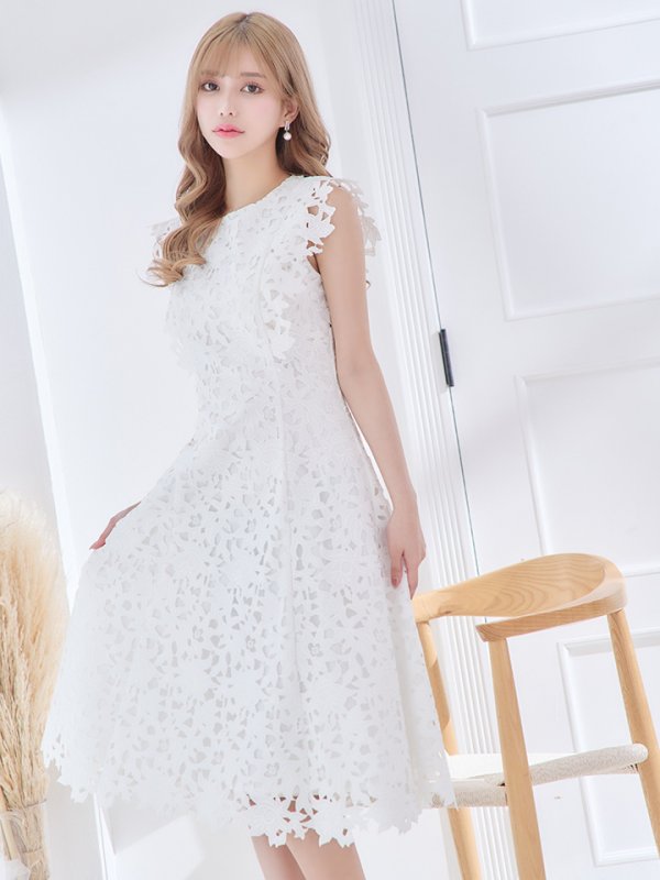 画像14: XS-Lサイズあり 【GINZA COUTURE/銀座クチュール】レース/ ワンカラー/ ノースリーブ/ Aライン/ フレア/ 膝丈/ ミディアムドレス/ キャバドレス[OF2] (14)