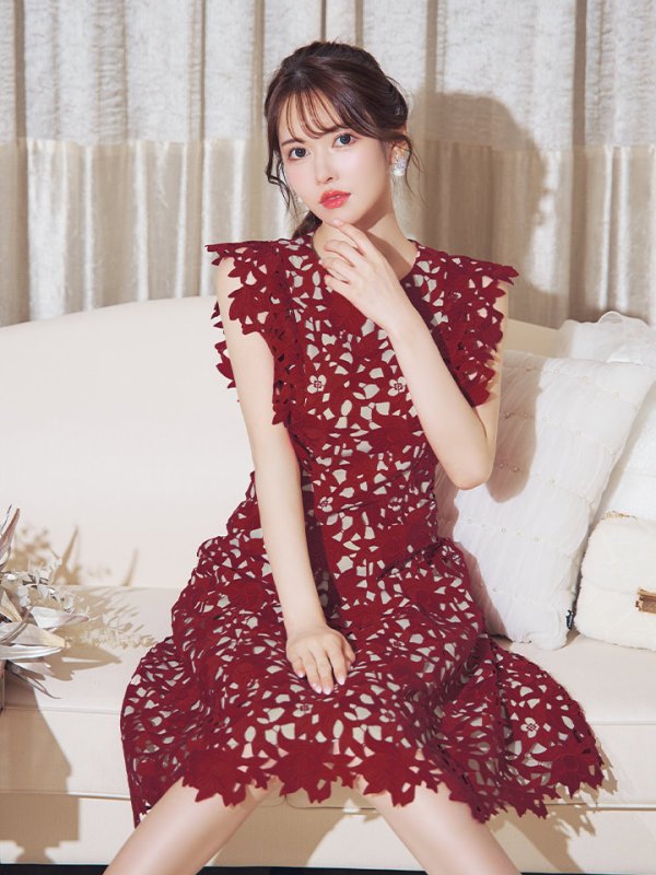 画像24: XS-Lサイズあり 【GINZA COUTURE/銀座クチュール】レース/ ワンカラー/ ノースリーブ/ Aライン/ フレア/ 膝丈/ ミディアムドレス/ キャバドレス[OF2] (24)