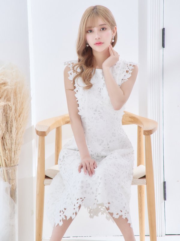 画像16: XS-Lサイズあり 【GINZA COUTURE/銀座クチュール】レース/ ワンカラー/ ノースリーブ/ Aライン/ フレア/ 膝丈/ ミディアムドレス/ キャバドレス[OF2] (16)