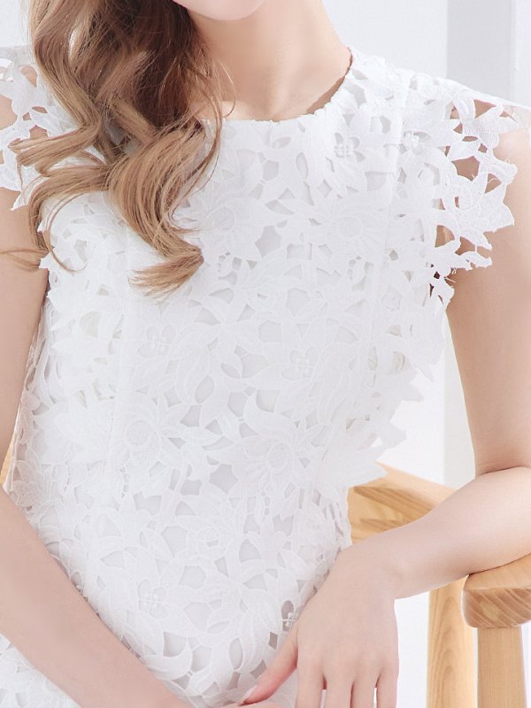 画像18: XS-Lサイズあり 【GINZA COUTURE/銀座クチュール】レース/ ワンカラー/ ノースリーブ/ Aライン/ フレア/ 膝丈/ ミディアムドレス/ キャバドレス[OF2] (18)