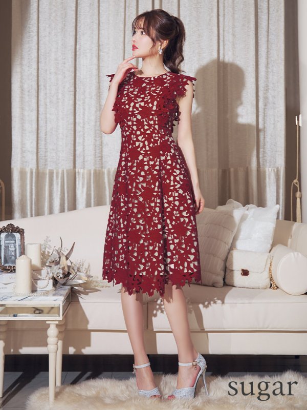 画像29: XS-Lサイズあり 【GINZA COUTURE/銀座クチュール】レース/ ワンカラー/ ノースリーブ/ Aライン/ フレア/ 膝丈/ ミディアムドレス/ キャバドレス[OF2] (29)