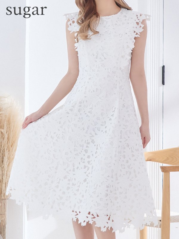 画像20: XS-Lサイズあり 【GINZA COUTURE/銀座クチュール】レース/ ワンカラー/ ノースリーブ/ Aライン/ フレア/ 膝丈/ ミディアムドレス/ キャバドレス[OF2] (20)