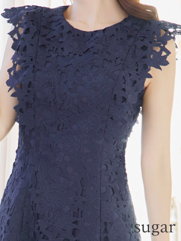 画像10: XS-Lサイズあり 【GINZA COUTURE/銀座クチュール】レース/ ワンカラー/ ノースリーブ/ Aライン/ フレア/ 膝丈/ ミディアムドレス/ キャバドレス[OF2] (10)