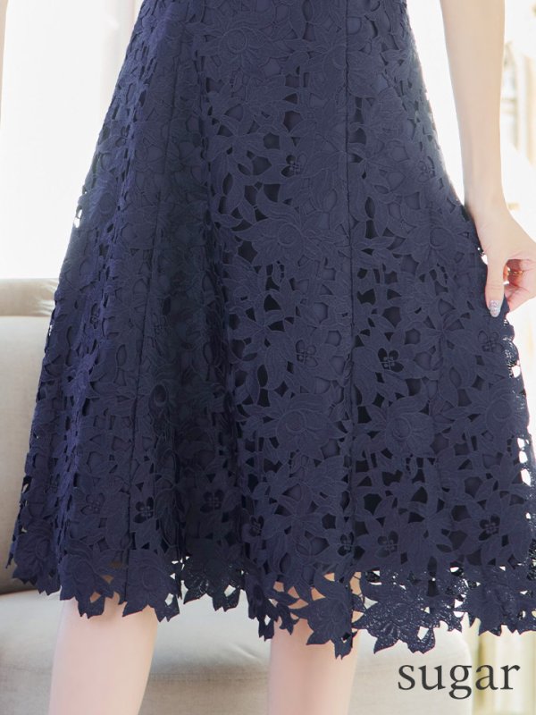 画像11: XS-Lサイズあり 【GINZA COUTURE/銀座クチュール】レース/ ワンカラー/ ノースリーブ/ Aライン/ フレア/ 膝丈/ ミディアムドレス/ キャバドレス[OF2] (11)