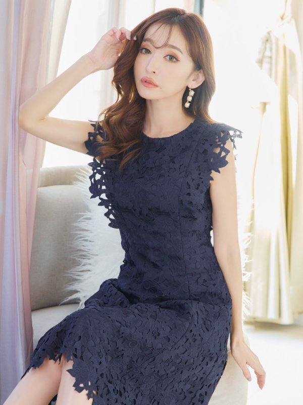 画像4: XS-Lサイズあり 【GINZA COUTURE/銀座クチュール】レース/ ワンカラー/ ノースリーブ/ Aライン/ フレア/ 膝丈/ ミディアムドレス/ キャバドレス[OF2] (4)