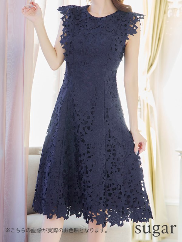 画像8: XS-Lサイズあり 【GINZA COUTURE/銀座クチュール】レース/ ワンカラー/ ノースリーブ/ Aライン/ フレア/ 膝丈/ ミディアムドレス/ キャバドレス[OF2] (8)