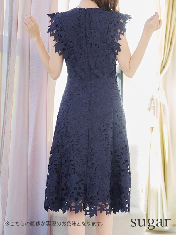 画像9: XS-Lサイズあり 【GINZA COUTURE/銀座クチュール】レース/ ワンカラー/ ノースリーブ/ Aライン/ フレア/ 膝丈/ ミディアムドレス/ キャバドレス[OF2] (9)