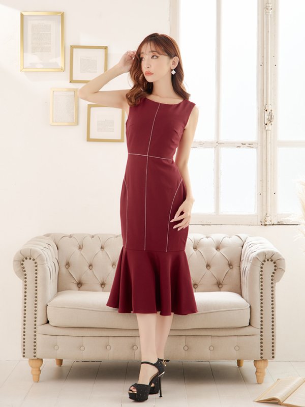 画像5: XS-Lサイズあり 【GINZA COUTURE/銀座クチュール】シンプル/ ワンカラー/ ノースリーブ/ マーメイド/ ミディアム丈/ ワンピース/ ミディアムドレス/ キャバドレス[OF2] (5)