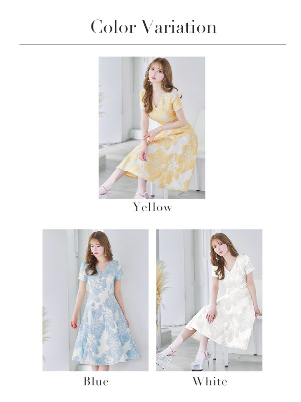 画像12: XS-Lサイズあり 【GINZA COUTURE/銀座クチュール】フラワージャガード/ 半袖/ 袖あり/ フレア/ ミモレ丈/ ワンピース/ ミディアムドレス/ キャバドレス[OF2] (12)