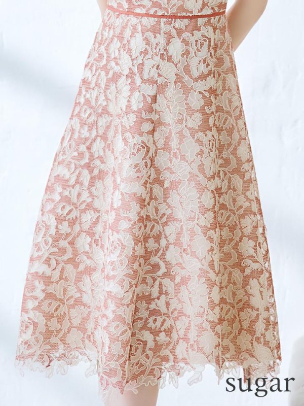 画像11: XSサイズあり 【GINZA COUTURE/銀座クチュール】フラワーレース/ ボートネック/ ノースリーブ/ Aライン/ フレア/ ワンピース/ ミディアムドレス/ キャバドレス[OF2] (11)