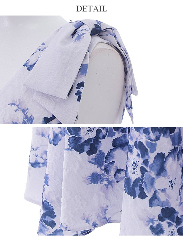 画像12: XS-Lサイズあり 【GINZA COUTURE/銀座クチュール】フラワープリント/ ショルダーリボン/ ノースリーブ/ ひざ丈/ フレア/ Aライン/ ワンピース/ ミディアムドレス/ キャバドレス[OF2] (12)