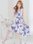 画像2: XS-Lサイズあり 【GINZA COUTURE/銀座クチュール】フラワープリント/ ショルダーリボン/ ノースリーブ/ ひざ丈/ フレア/ Aライン/ ワンピース/ ミディアムドレス/ キャバドレス[OF2] (2)
