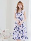 画像3: XS-Lサイズあり 【GINZA COUTURE/銀座クチュール】フラワープリント/ ショルダーリボン/ ノースリーブ/ ひざ丈/ フレア/ Aライン/ ワンピース/ ミディアムドレス/ キャバドレス[OF2] (3)