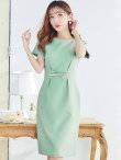 画像4: XS-Lサイズあり 【GINZA COUTURE/銀座クチュール】ワンカラー/ 半袖/ ウエストリボン/ シンプル/ ミディアム丈/ 膝丈/ ワンピース/ ミニドレス/ キャバドレス[OF2] (4)