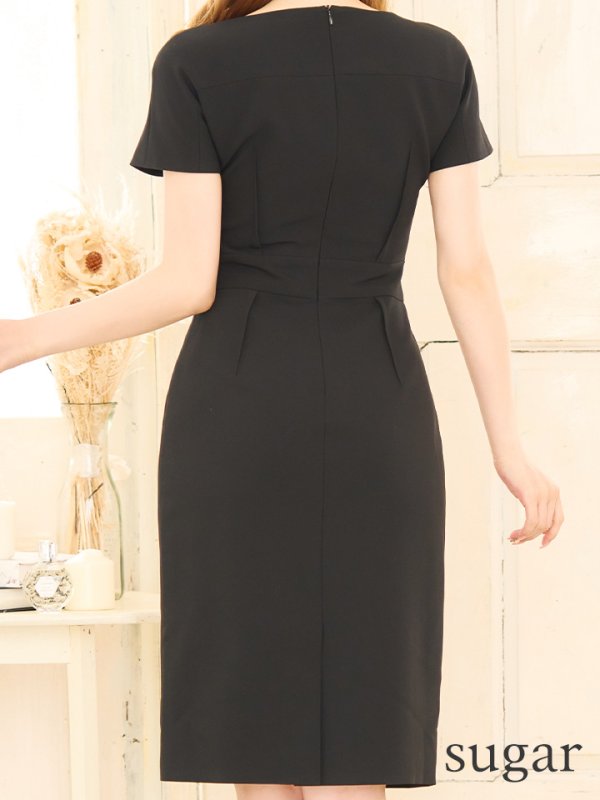 画像21: XS-Lサイズあり 【GINZA COUTURE/銀座クチュール】ワンカラー/ 半袖/ ウエストリボン/ シンプル/ ミディアム丈/ 膝丈/ ワンピース/ ミニドレス/ キャバドレス[OF2] (21)