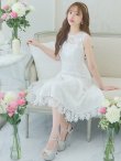 画像6: XS-Lサイズあり 【GINZA COUTURE/銀座クチュール】フラワーレース/ ワンカラー/ ノースリーブ/ ボートネック/ ウエストリボン/ ミディアム丈/ 膝丈/ Aライン/ フレア/ ワンピース/ ミディアムドレス/ キャバドレス[OF2] (6)