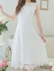 画像8: XS-Lサイズあり 【GINZA COUTURE/銀座クチュール】フラワーレース/ ワンカラー/ ノースリーブ/ ボートネック/ ウエストリボン/ ミディアム丈/ 膝丈/ Aライン/ フレア/ ワンピース/ ミディアムドレス/ キャバドレス[OF2] (8)