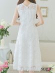 画像9: XS-Lサイズあり 【GINZA COUTURE/銀座クチュール】フラワーレース/ ワンカラー/ ノースリーブ/ ボートネック/ ウエストリボン/ ミディアム丈/ 膝丈/ Aライン/ フレア/ ワンピース/ ミディアムドレス/ キャバドレス[OF2] (9)