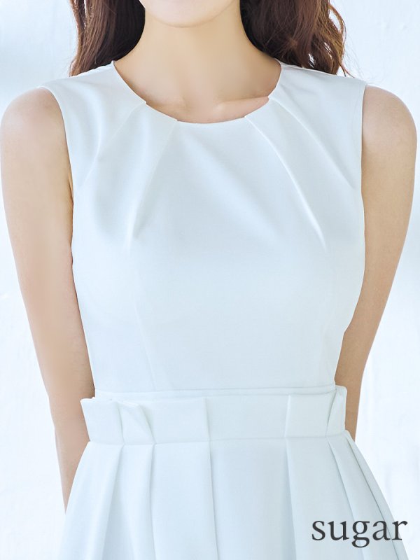 画像11: XS-Lサイズあり 【GINZA COUTURE/銀座クチュール】ワンカラー/ タック/ ノースリーブ/ プリーツ/ フレア/ ミディアム丈/ ワンピース/ ミディアムドレス/ キャバドレス[OF2] (11)