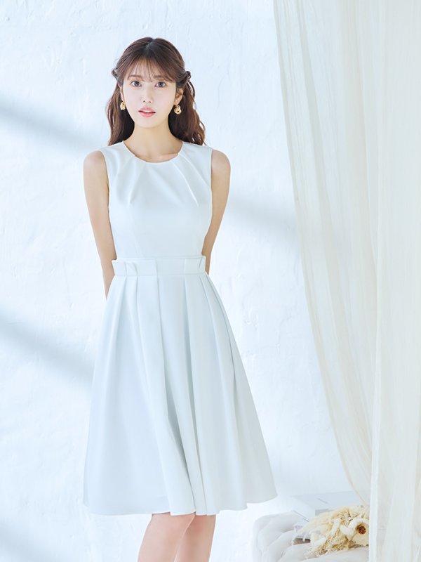 画像2: XS-Lサイズあり 【GINZA COUTURE/銀座クチュール】ワンカラー/ タック/ ノースリーブ/ プリーツ/ フレア/ ミディアム丈/ ワンピース/ ミディアムドレス/ キャバドレス[OF2] (2)