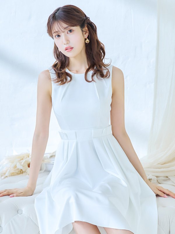 画像6: XS-Lサイズあり 【GINZA COUTURE/銀座クチュール】ワンカラー/ タック/ ノースリーブ/ プリーツ/ フレア/ ミディアム丈/ ワンピース/ ミディアムドレス/ キャバドレス[OF2] (6)