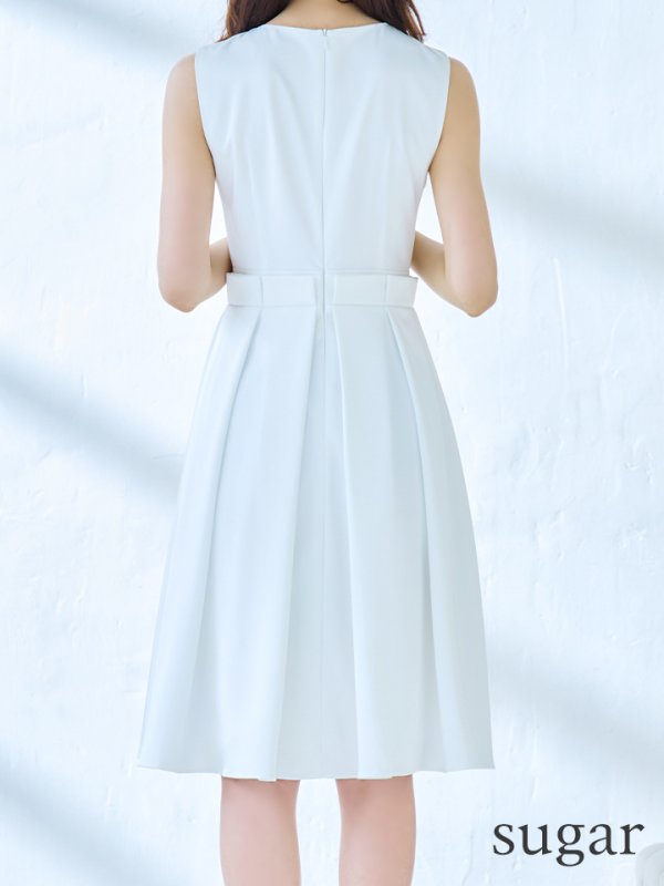 画像9: XS-Lサイズあり 【GINZA COUTURE/銀座クチュール】ワンカラー/ タック/ ノースリーブ/ プリーツ/ フレア/ ミディアム丈/ ワンピース/ ミディアムドレス/ キャバドレス[OF2] (9)