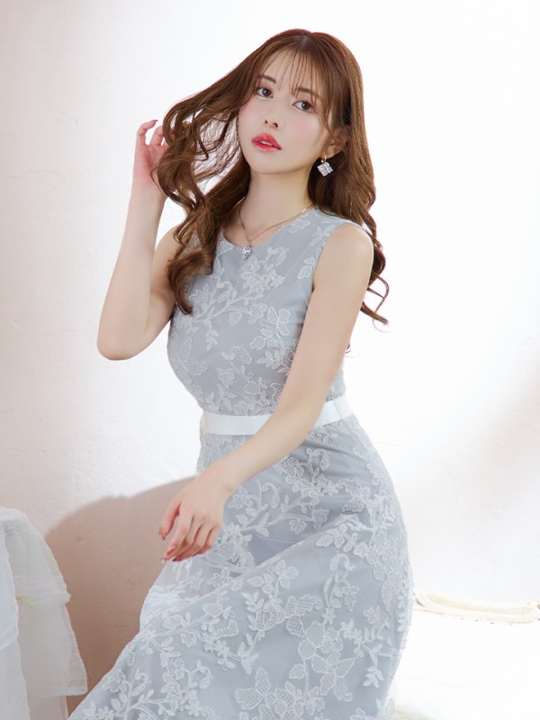 画像4: XS-Lサイズあり 【GINZA COUTURE/銀座クチュール】フラワーレース/ ノースリーブ/ フレア/ Aライン/ ミディアム丈/ ワンピース/ ミディアムドレス/ キャバドレス[OF2] (4)