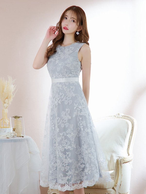 画像6: XS-Lサイズあり 【GINZA COUTURE/銀座クチュール】フラワーレース/ ノースリーブ/ フレア/ Aライン/ ミディアム丈/ ワンピース/ ミディアムドレス/ キャバドレス[OF2] (6)