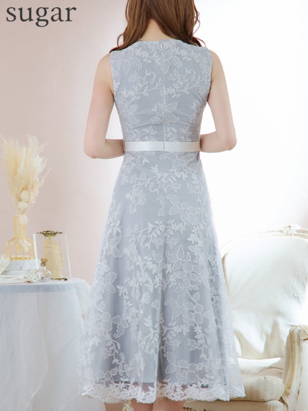 画像9: XS-Lサイズあり 【GINZA COUTURE/銀座クチュール】フラワーレース/ ノースリーブ/ フレア/ Aライン/ ミディアム丈/ ワンピース/ ミディアムドレス/ キャバドレス[OF2] (9)